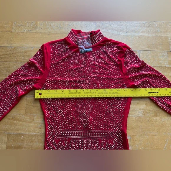 Red See-through Studded Bodysuit - Picture 5 of 16